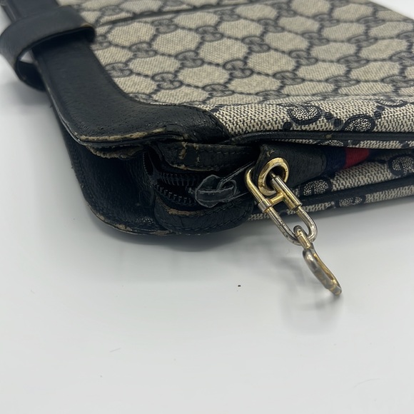 GUCCI GG Sherry Line Canvas Shoulder Bag Navy Blue vintage - Picture 6 of 11